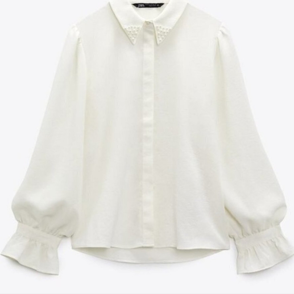 Zara Cream Blouse with Embellished Collar